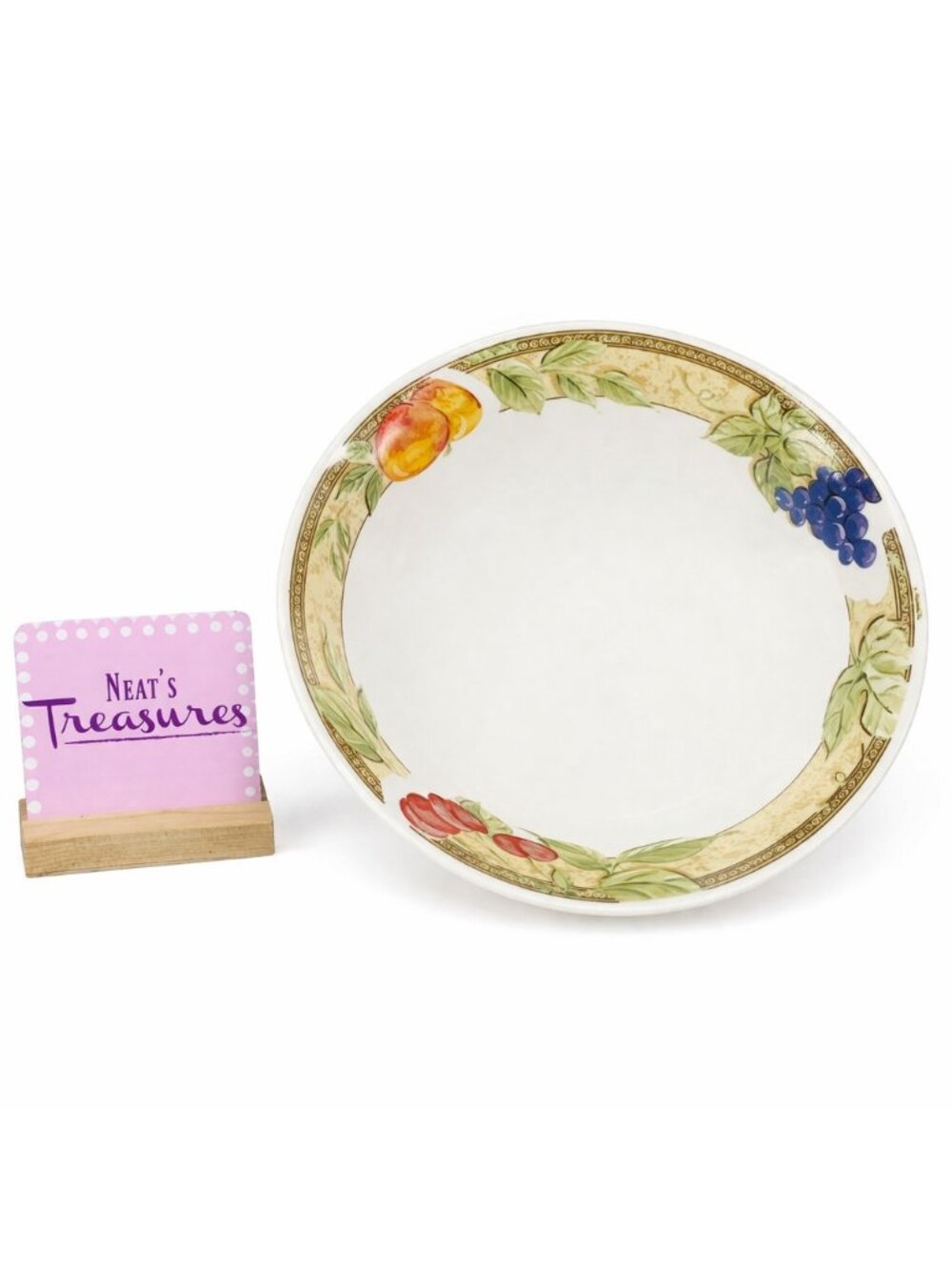 Gibson Designs FRUIT GROVE Blueberry Cherries Peache Fruit Rim Trim Serving Bowl